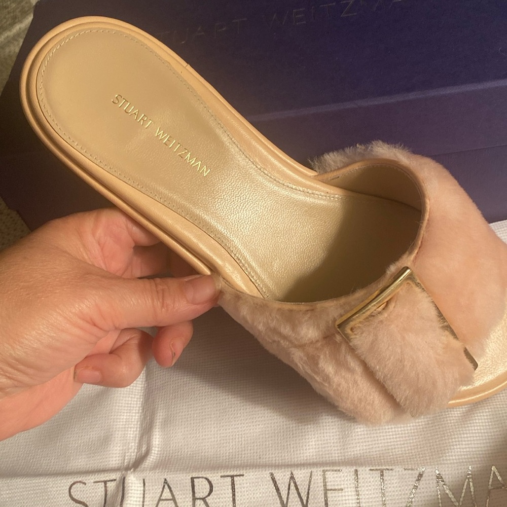 NIB Stuart Weitzman Fuzzywuz pink sz7.5 slide sandal